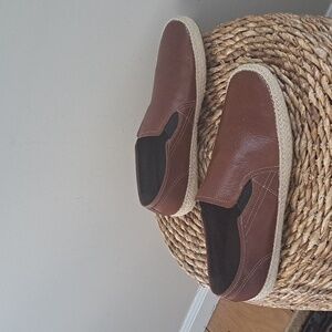 Cole Haan Mens Nantucket Saddle Brown Leather/Raffia‎ Trim Slip On Loafers S-11